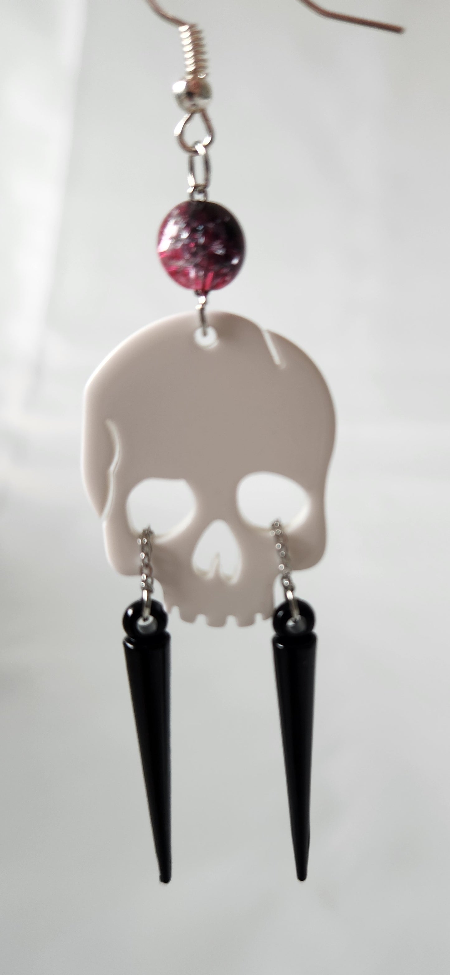 White Skull Earrings with Spiked Tears