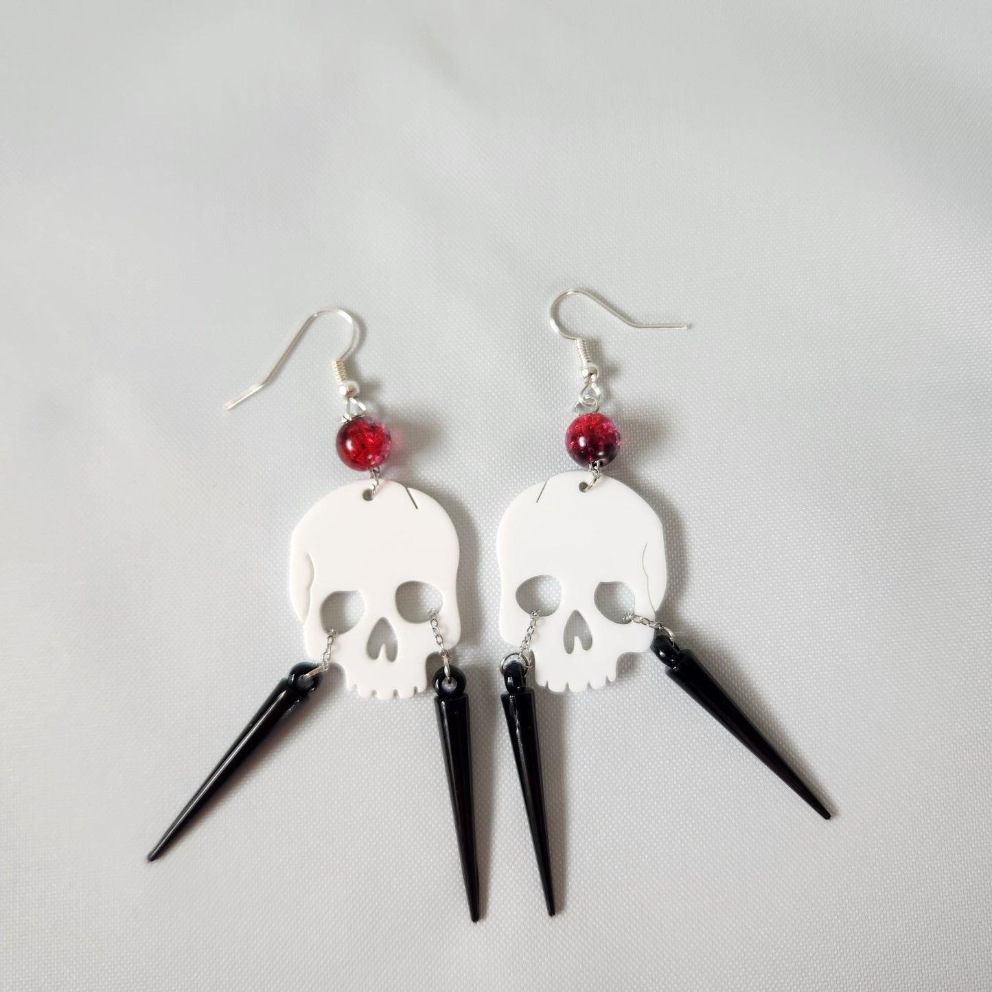 White Skull Earrings with Spiked Tears
