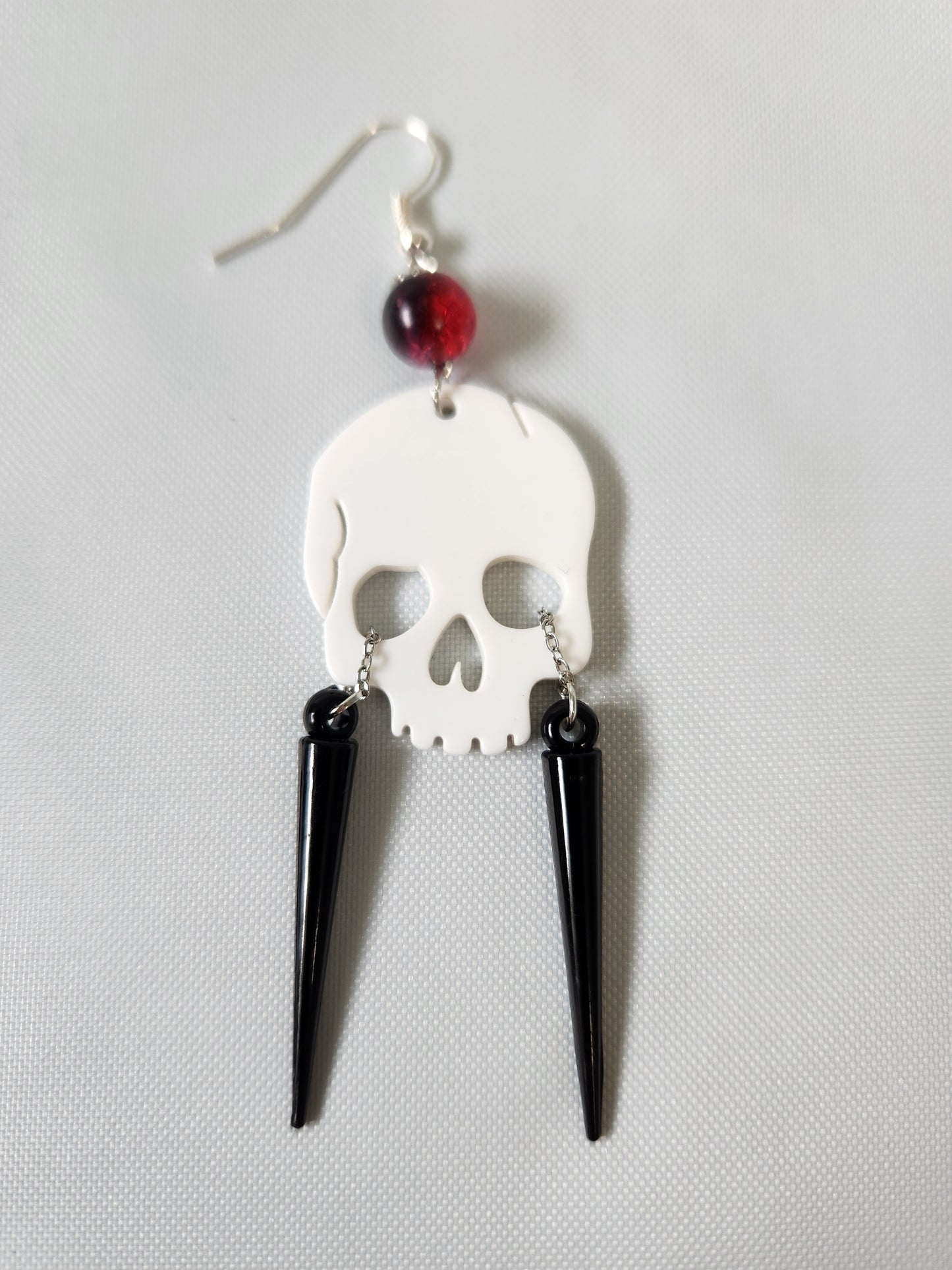 White Skull Earrings with Spiked Tears