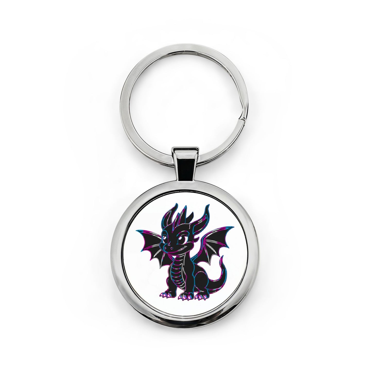 Trans Pride Baby Dragon (Black) Round Stainless Steel Keychain