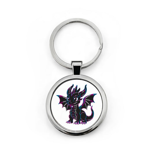 Trans Pride Baby Dragon (Black) Round Stainless Steel Keychain