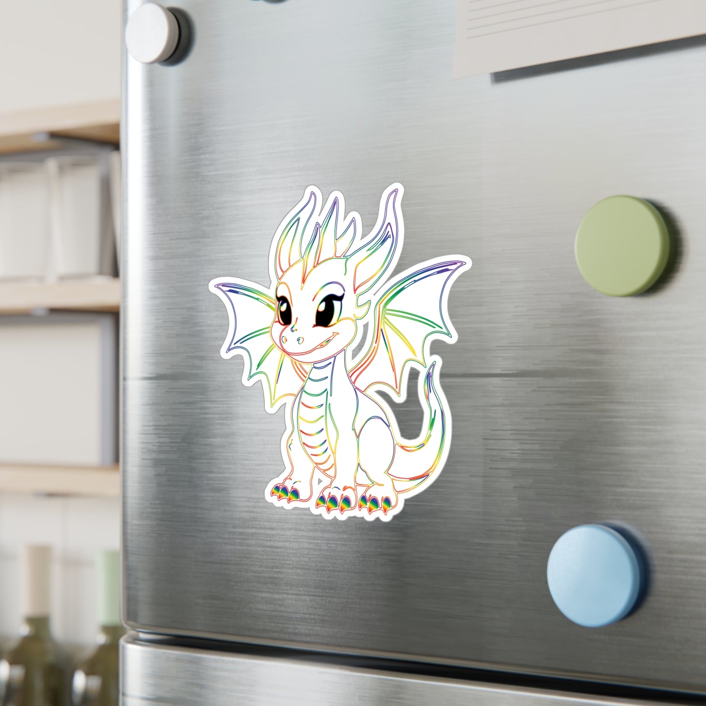 Rainbow Pride Baby Dragon Kiss-Cut Sticker (Water resistant)