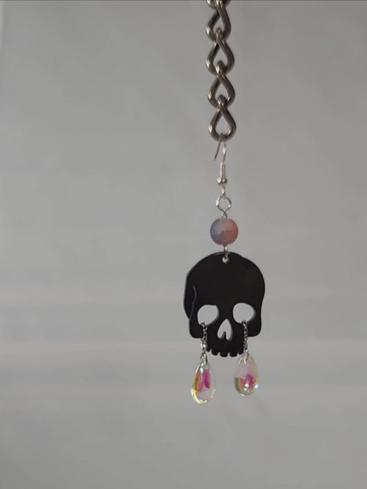 Black Skull Earrings with Pearlescent Tears