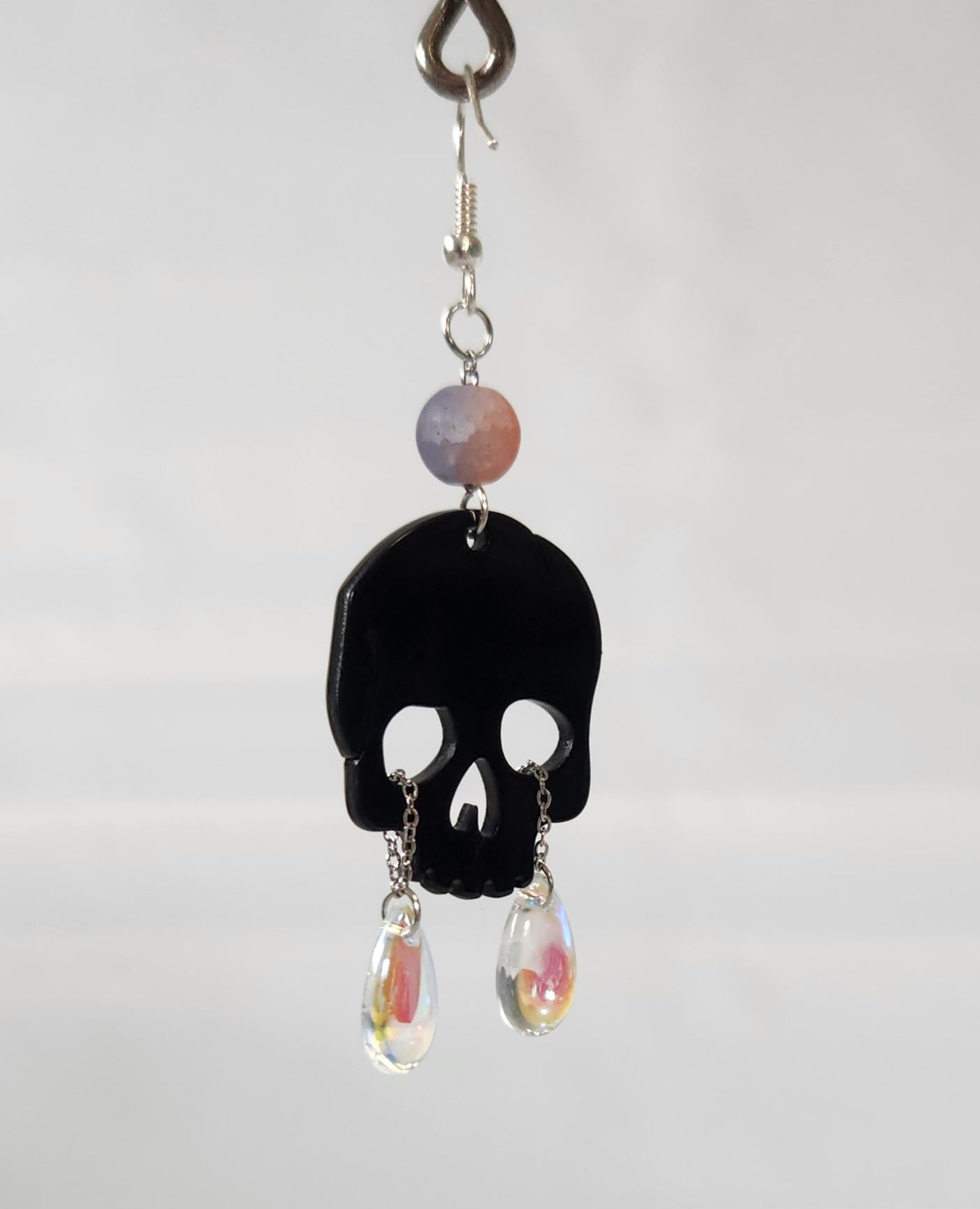 Black Skull Earrings with Pearlescent Tears