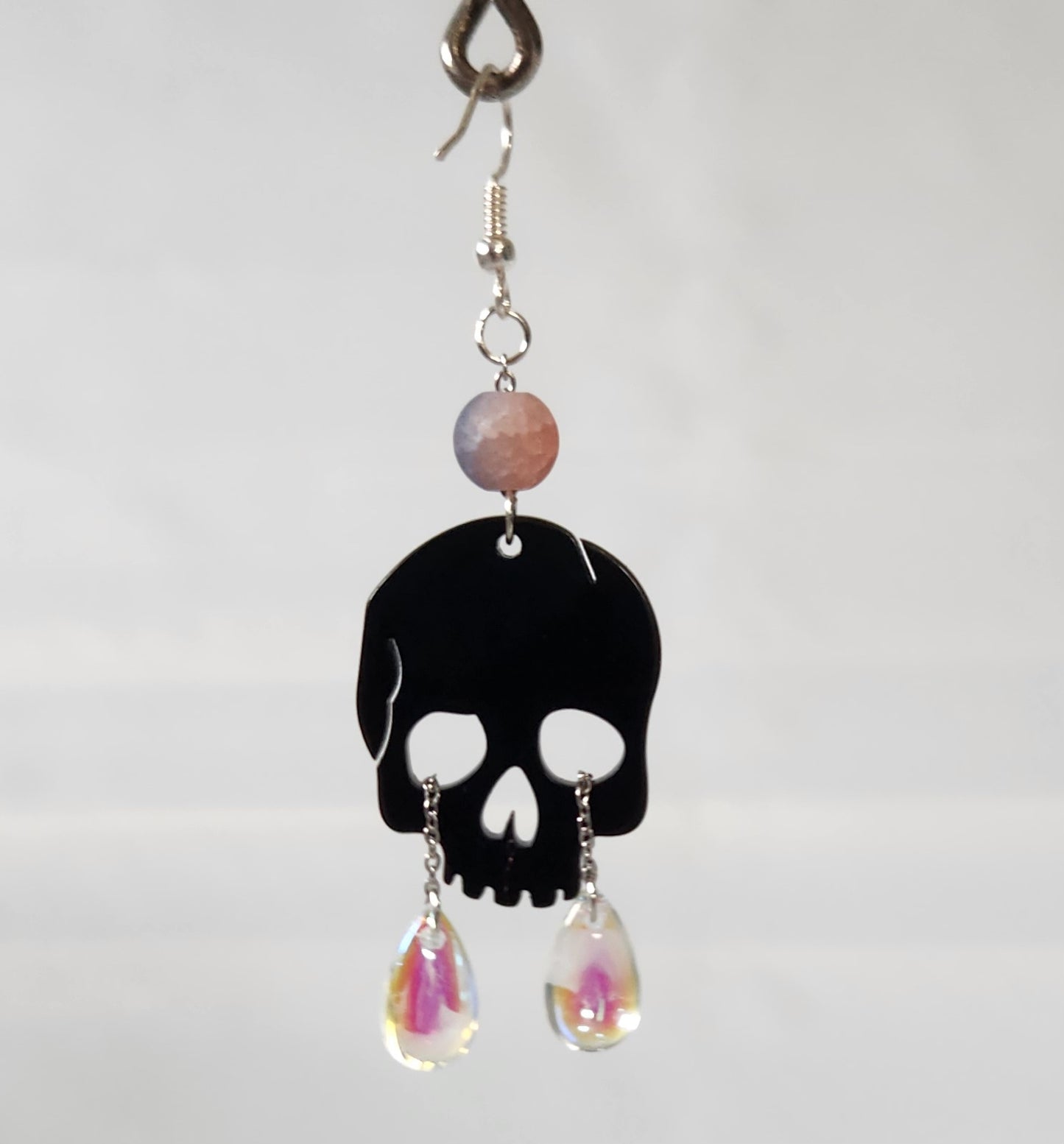 Black Skull Earrings with Pearlescent Tears