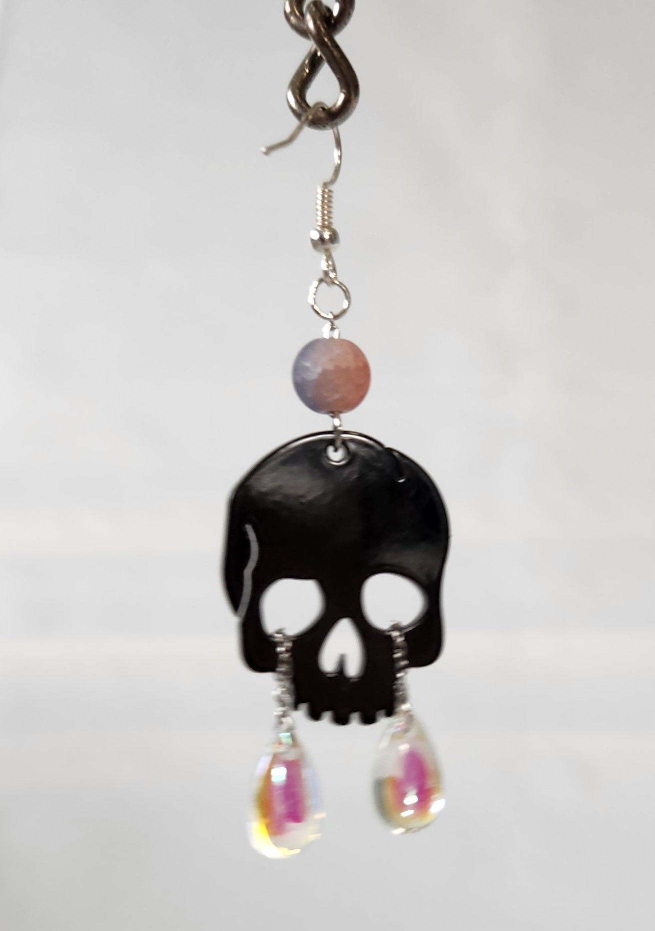 Black Skull Earrings with Pearlescent Tears