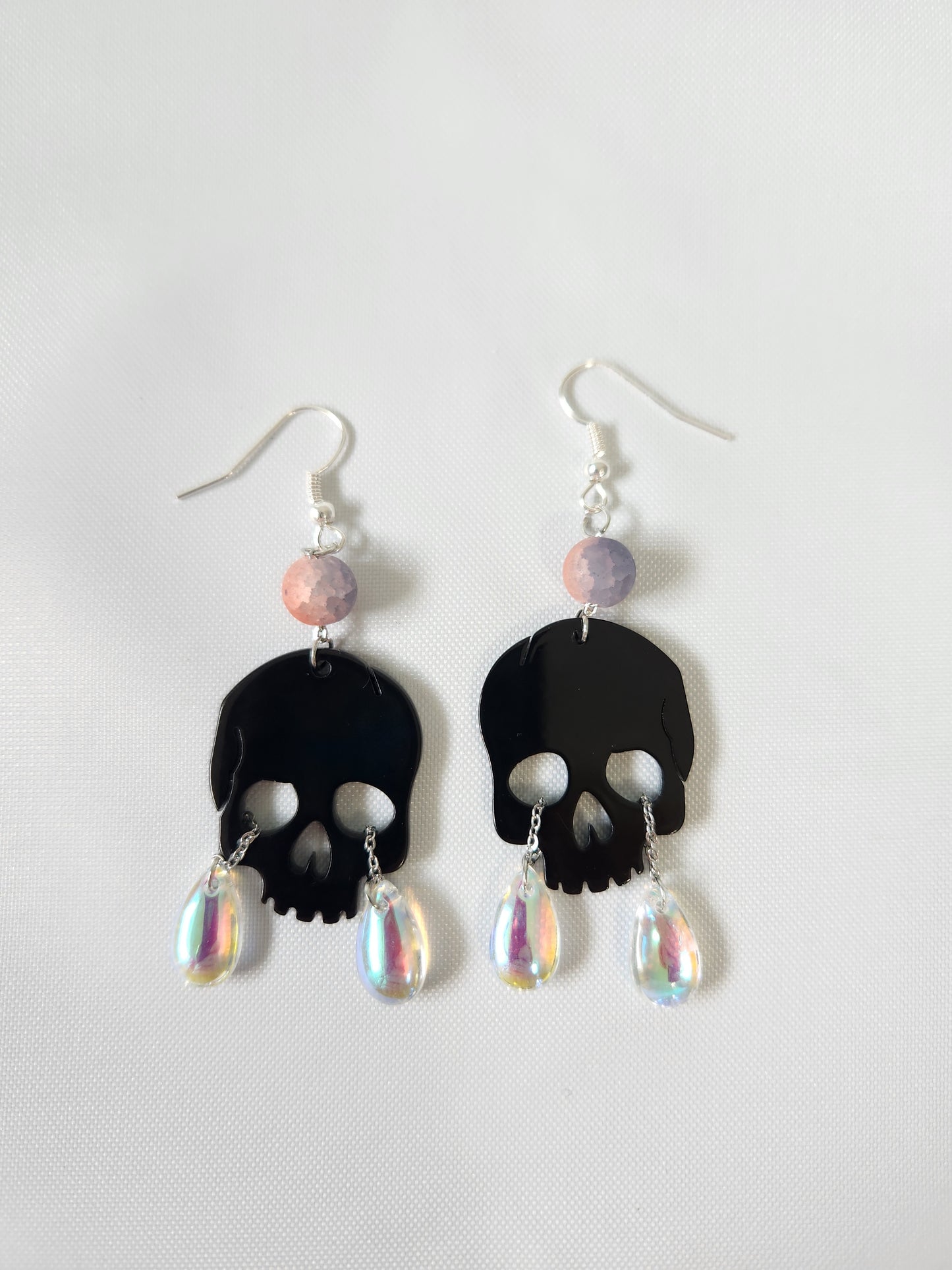 Black Skull Earrings with Pearlescent Tears