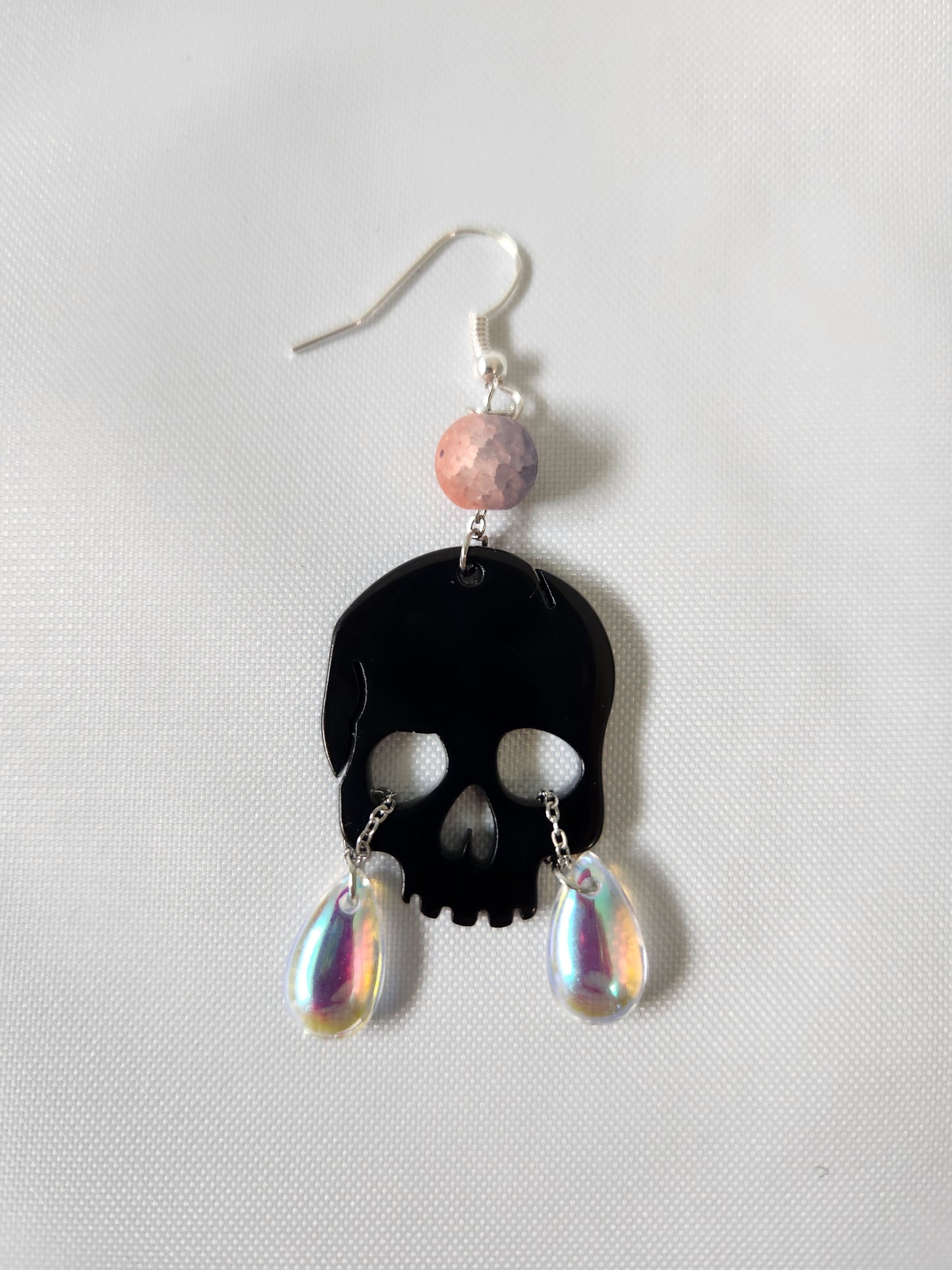 Black Skull Earrings with Pearlescent Tears
