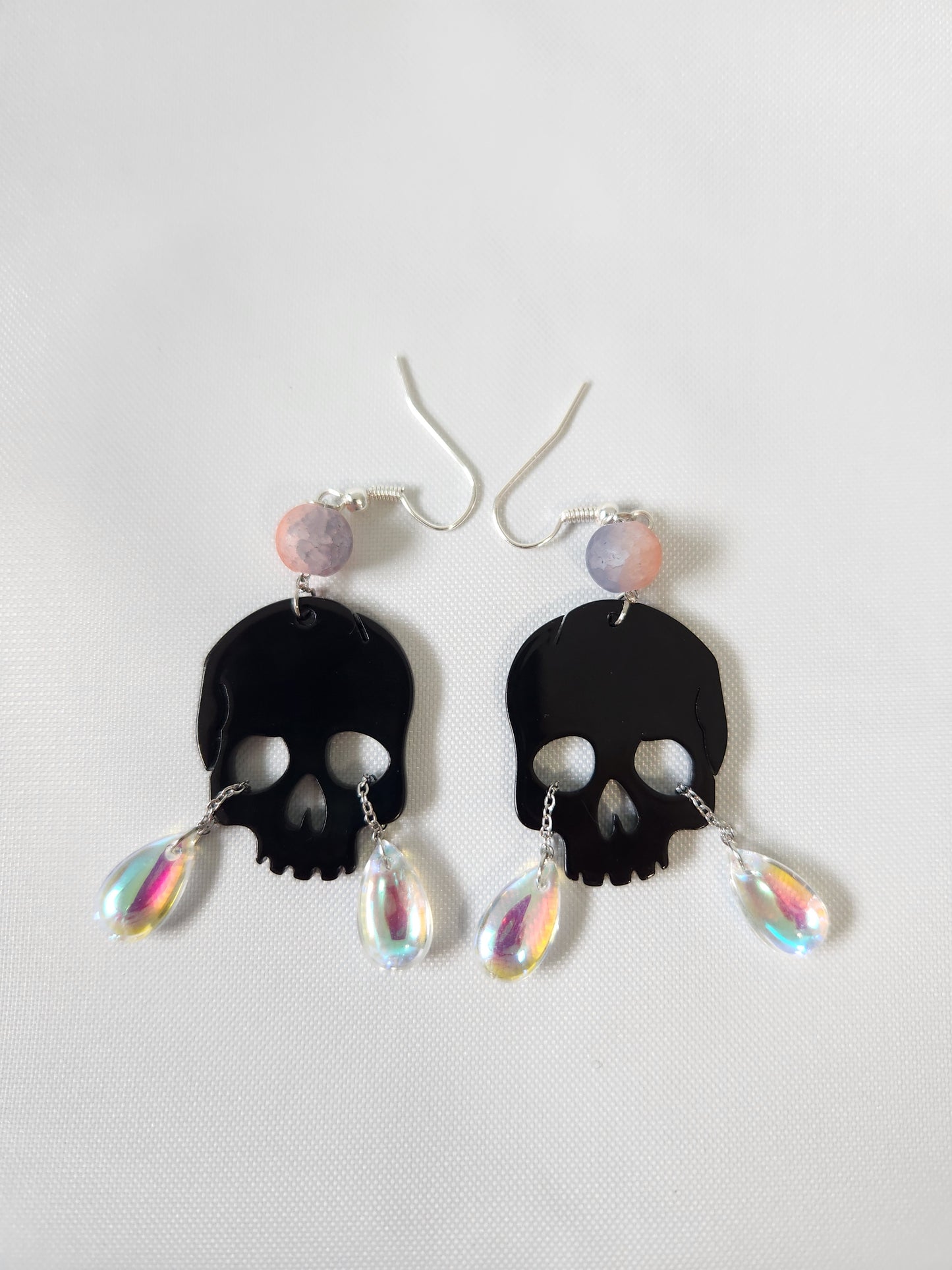 Black Skull Earrings with Pearlescent Tears